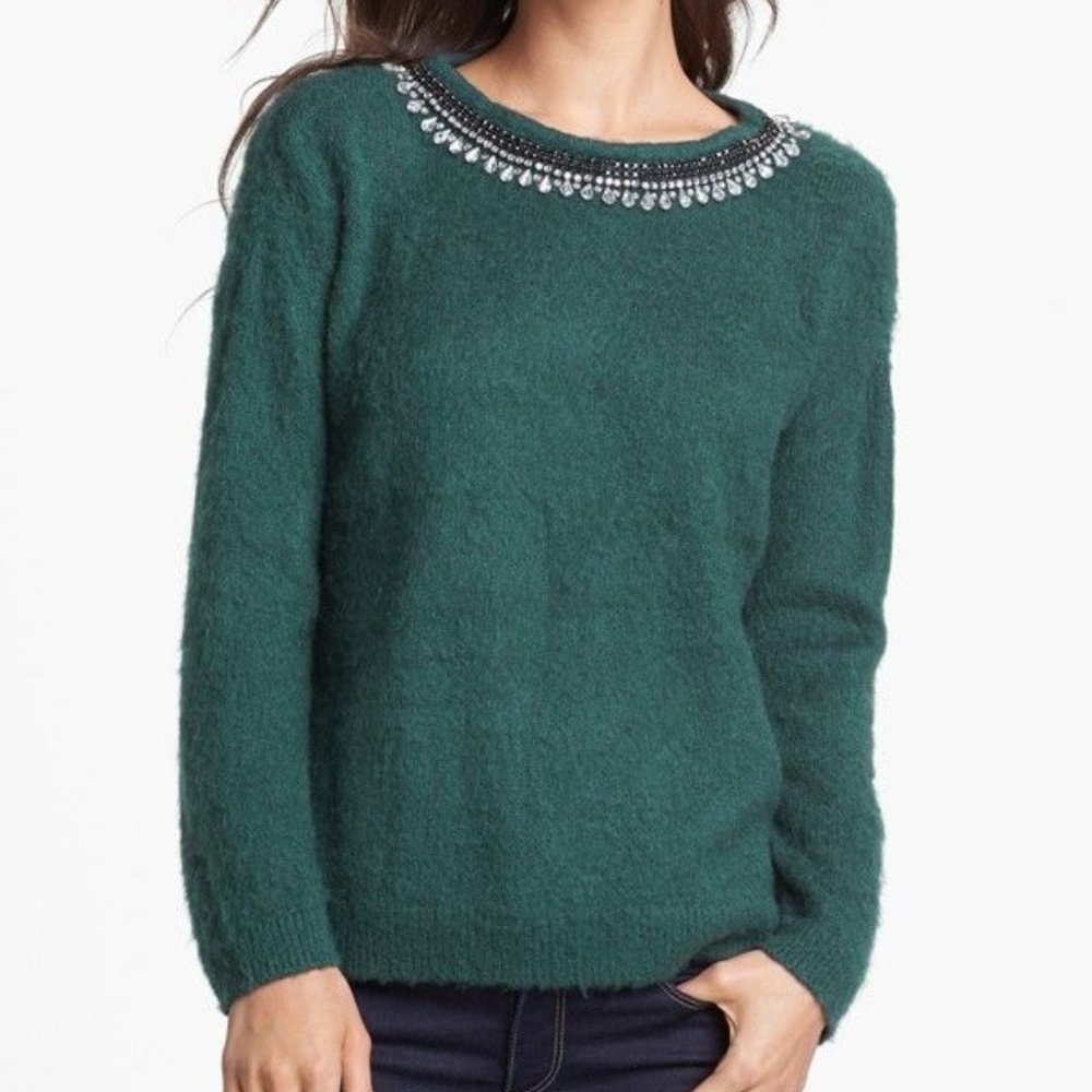 Jewel Neck Textured Sweater